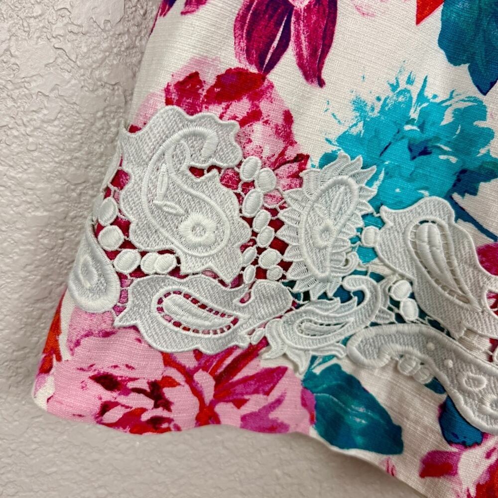Eliza J Lace Trim Sleeveless Shift Dress 2 Floral Lace Romantic Pink Teal White - Picture 4 of 11
